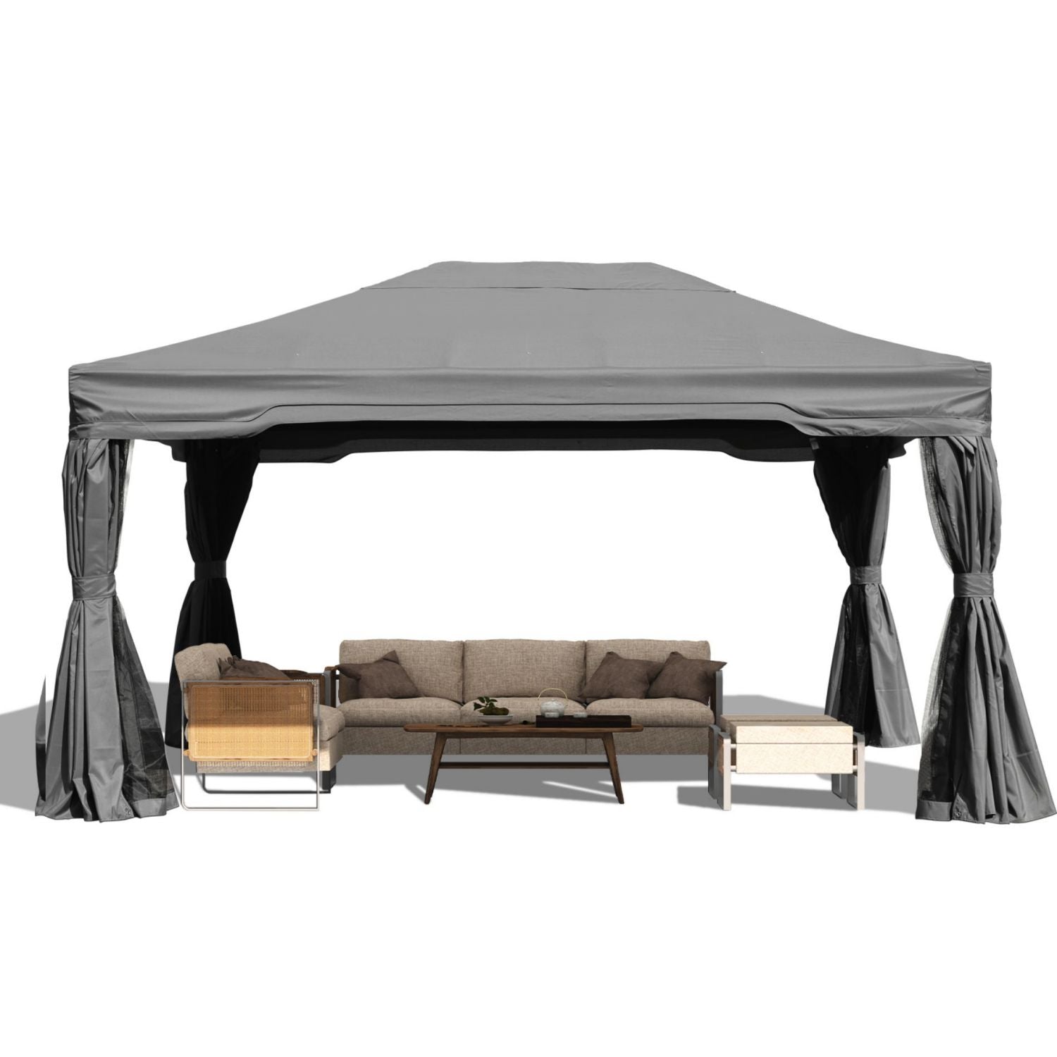 12 x 12 ft. Outdoor Gazebo Tent Canopy Shelter, Aluminum Frame with Privacy Curtain and Netting Gazebo Aoodor LLC 12' x 16' x 9' Gray 